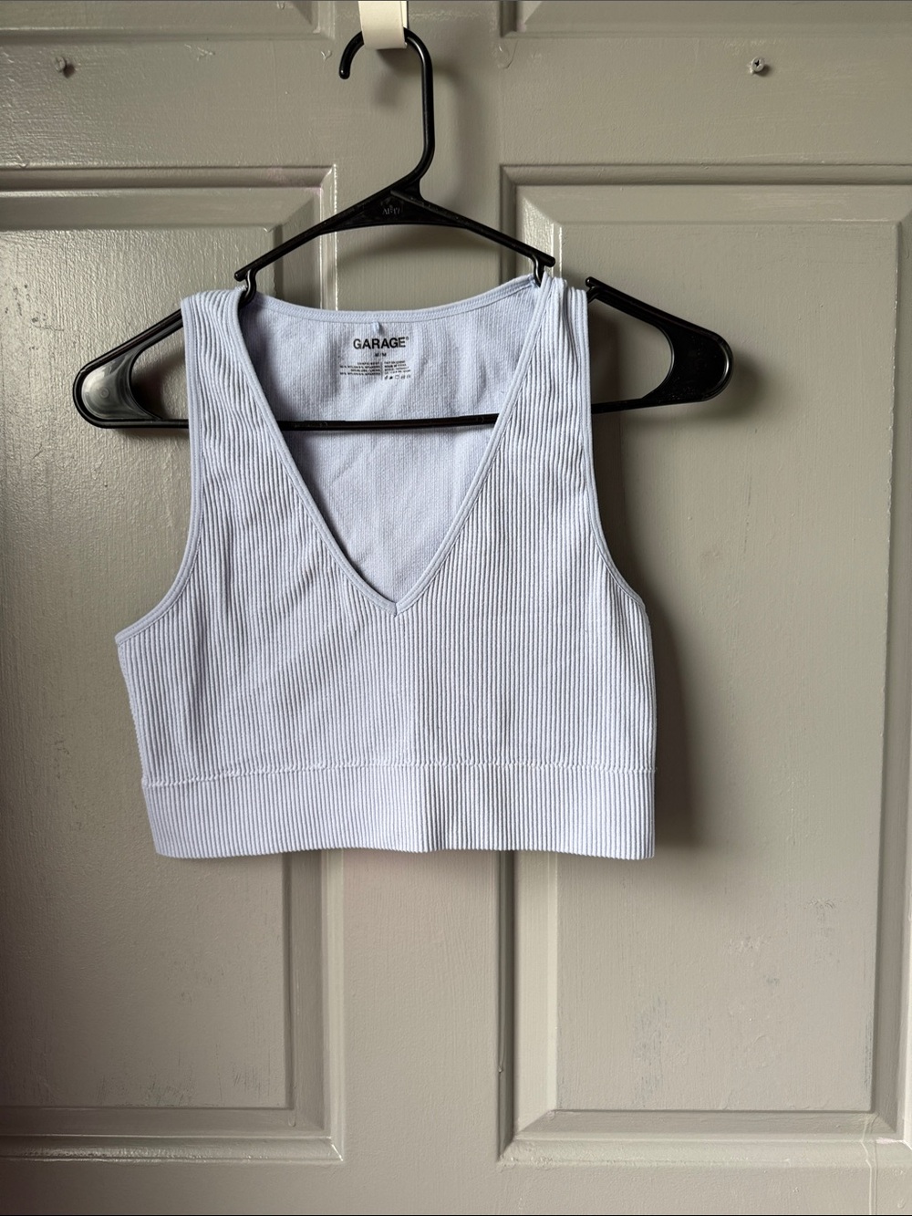 Garage White Ribbed V-Neck Crop Tank